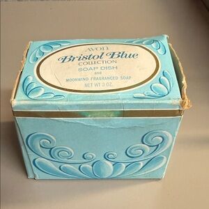 Avon Bristol Blue Collection Soap Dish with Moonwind Fragrance Soap Vintage Rare